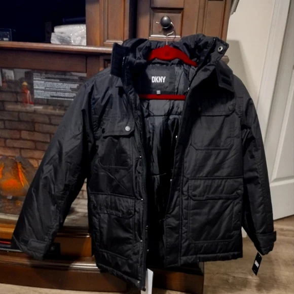 DKNY black hooded jacket Big Girl size medium 10/12. Jackets & Coats